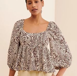 Anthropologie Moon River Puff Sleeve Animal Print Top XS